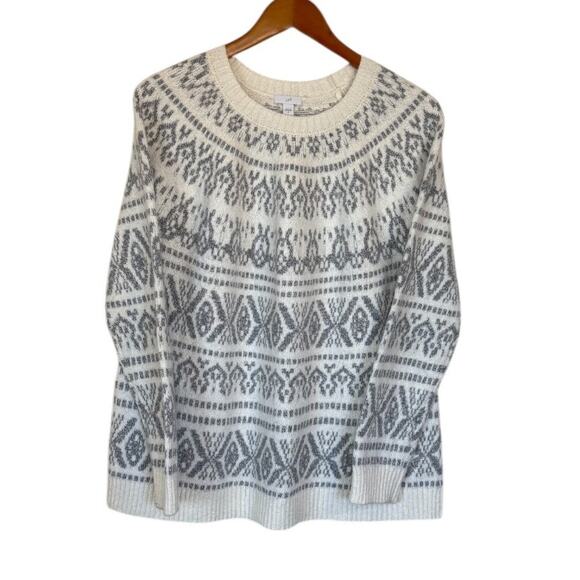Not For Sale J.Jill Fair Isle Sweater Women Medium White Winter Cozy Cotton - Picture 2 of 8